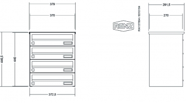 RENZ Briefkastenanlage Aufputz Basic B, Kastenformat 370x110x270mm, 4-teilig